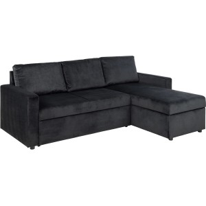 Anthrazitgraues Schlafsofa Sacramento mit Chaiselongue, Stauraum und Ausziehfunktion.