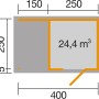 Grundriss Weka Gartenhaus wekaLine 413 A, 400x250 cm, mit Maßangaben für Planung.