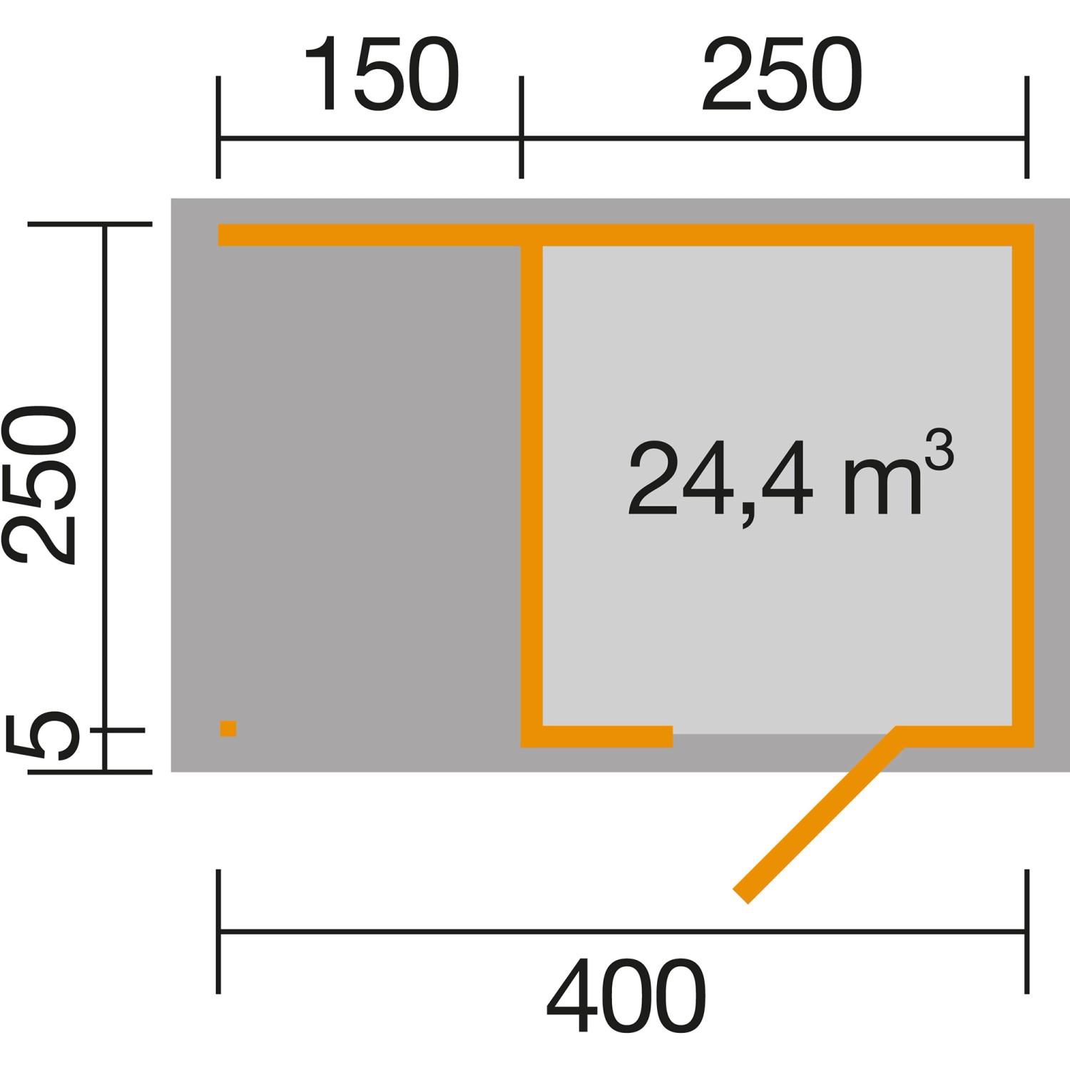 Grundriss Weka Gartenhaus wekaLine 413 A, 400x250 cm, mit Maßangaben für Planung.