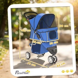 PawHut Hundebuggy Stahlrohr Oxford-Stoff 77L x 44B x 102H cm Blau
