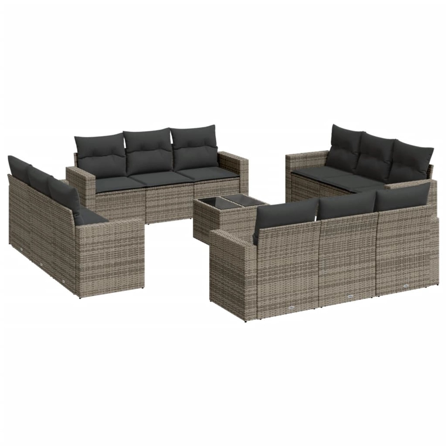 vidaXL 13-Tlg Garten-Sofagarnitur mit Kissen Grau Poly Rattan 3218770 günstig online kaufen