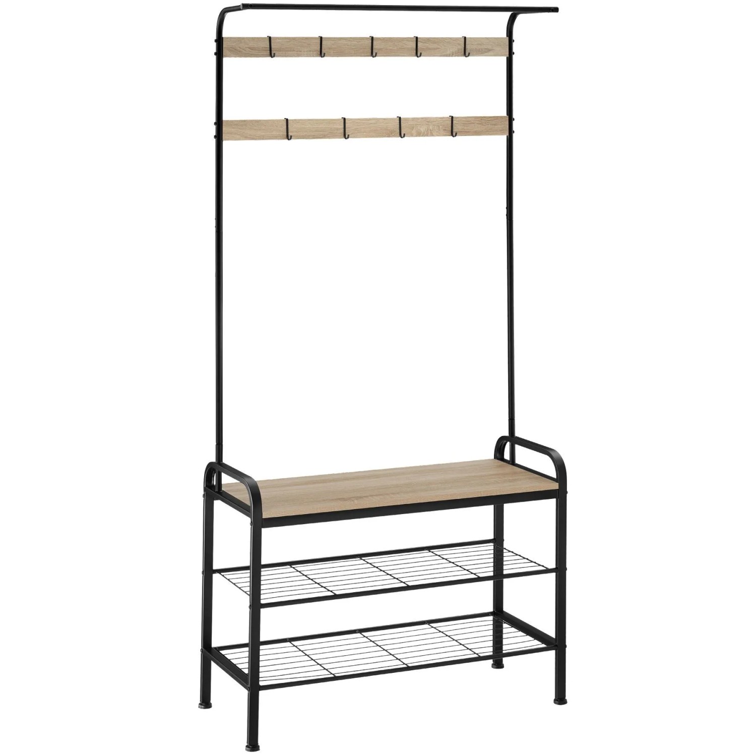 Tectake Garderobenständer Alberta Industrial Style Holz und Stahl  85 50 x 36 x 184 cm Industrial Holz Hell  Eiche Sonoma