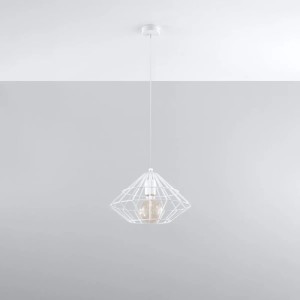 Weiße Sollux Lighting Hängeleuchte Umberto im Diamant-Design. Moderne Lampe für Wohnzimmer & Schlafzimmer.