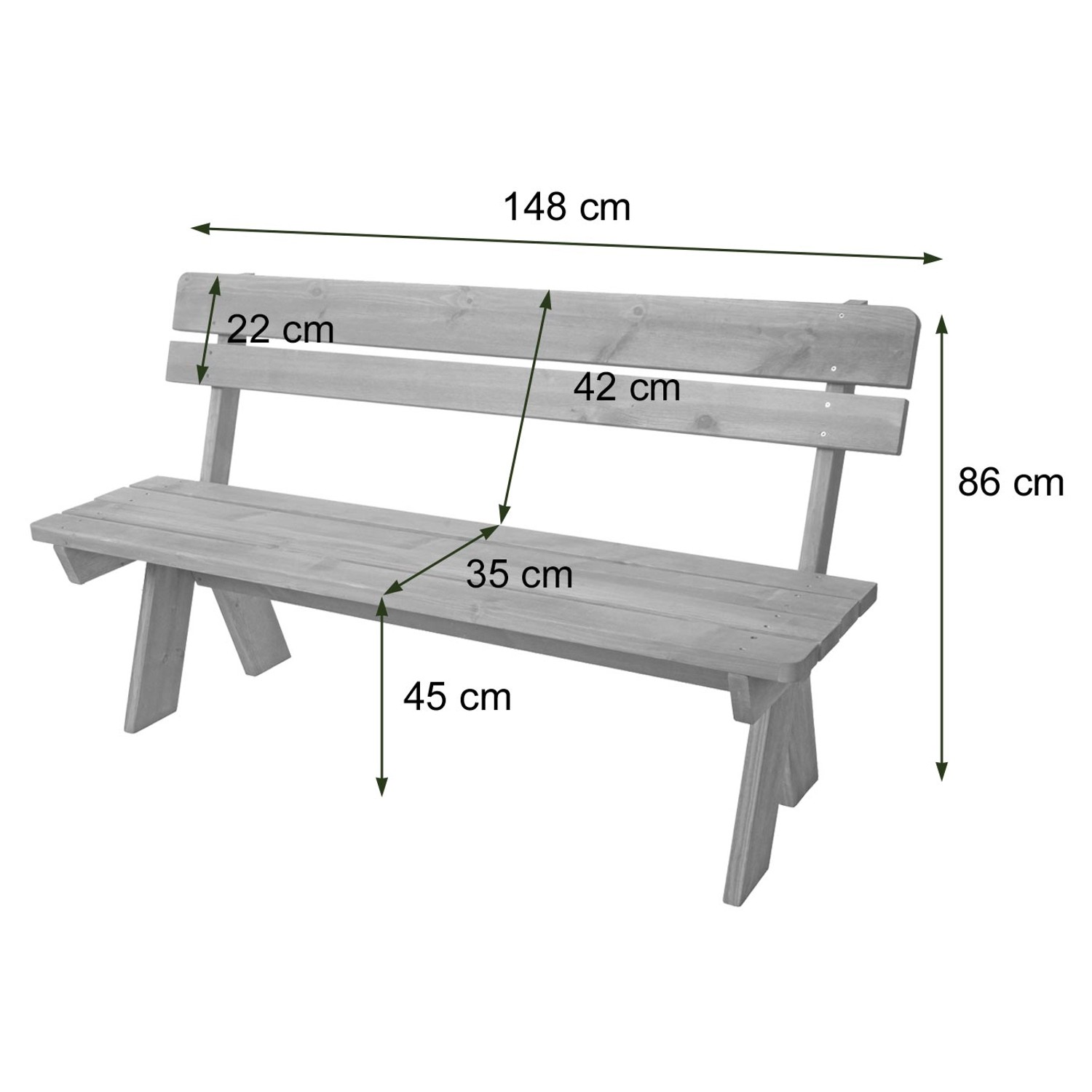 MCW Gartenbank L66 Natur, Kiefernholz, Maße: 86x148x54 cm, ideal für Garten & Terrasse.
