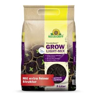 Brauner Beutel Neudorff Grow Light-Mix NeudoHum 3 l. Torffreie Erde mit feiner Struktur, organisch vorgedüngt.