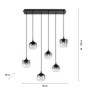 Schwarze 6-flammige Pendelleuchte Zea mit Rauchglas-Schirmen in verschiedenen Formen.