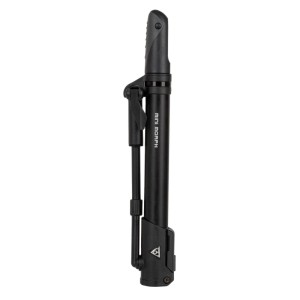 Schwarze Topeak Mini Morph Fahrradpumpe, kompakt aus Aluminium. Minipumpe für Presta & Schrader Ventile, bis 11 bar Druck.