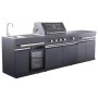Buschbeck Outdoorküche King Range, 112x282x58cm, schwarz, mit Grill, Spüle und Getränkekühlschrank.