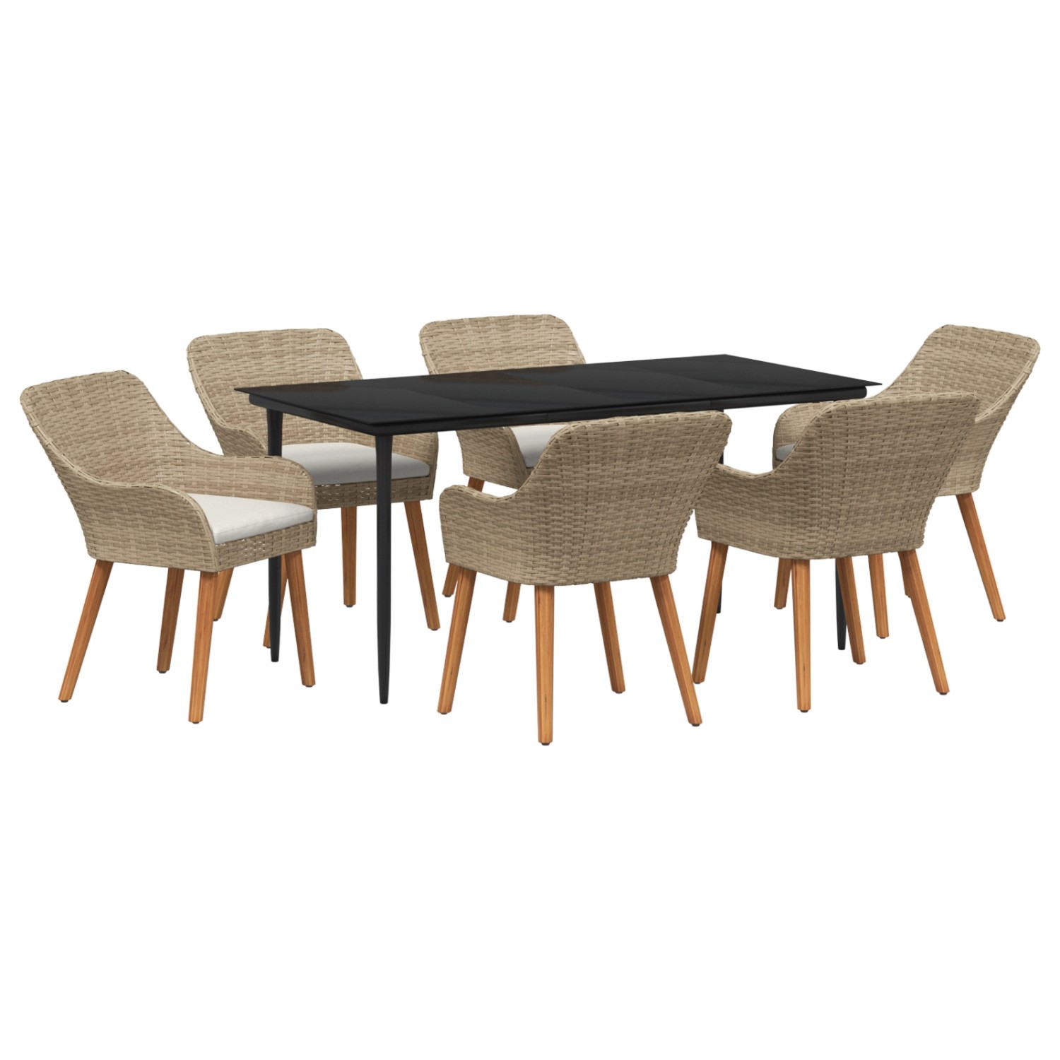 vidaXL 7-Teiliges Garten Esstisch Set Beige Poly Rattan 3261695 günstig online kaufen