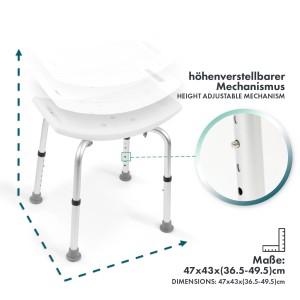 KARAT Duschhocker Noah Plus, höhenverstellbar, bis 136kg belastbar, rutschfest und stabil.