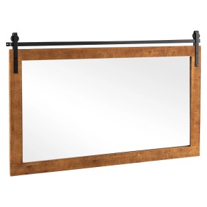 Costway Rechteckiger Spiegel mit Holzrahmen 100 x 66 cm Hellbraun