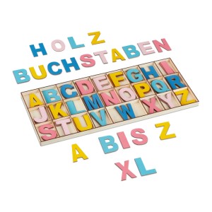 Relaxdays Buchstaben Set Holz Bunt Großbuchstaben 104-teilig 5 cm 230 g