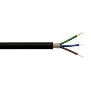 Schwarzes Erdkabel NYY-J 3 x 1,5 mm² mit farbigen Adern für Installationen im Erdreich.
