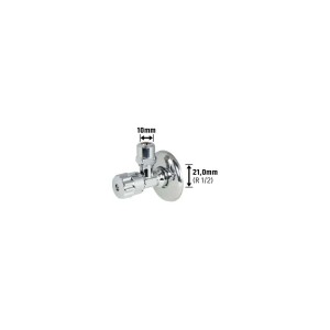 Verchromtes Waschgeräte-Eckventil mit Schubrosette, 21 mm (R 1/2) x 10 mm.