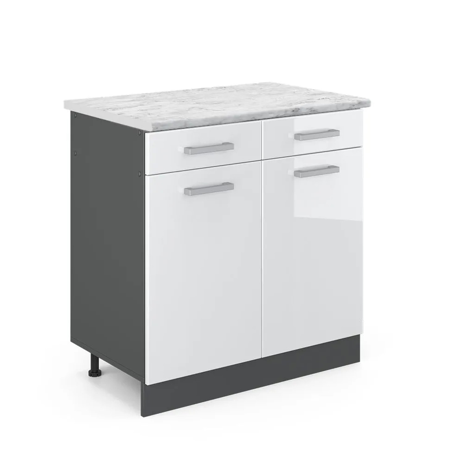 Vicco Küchenunterschrank R-Line Schubladenschrank für die Küche Weiß Hochglanz 80 cm AP Marmor Opt 2