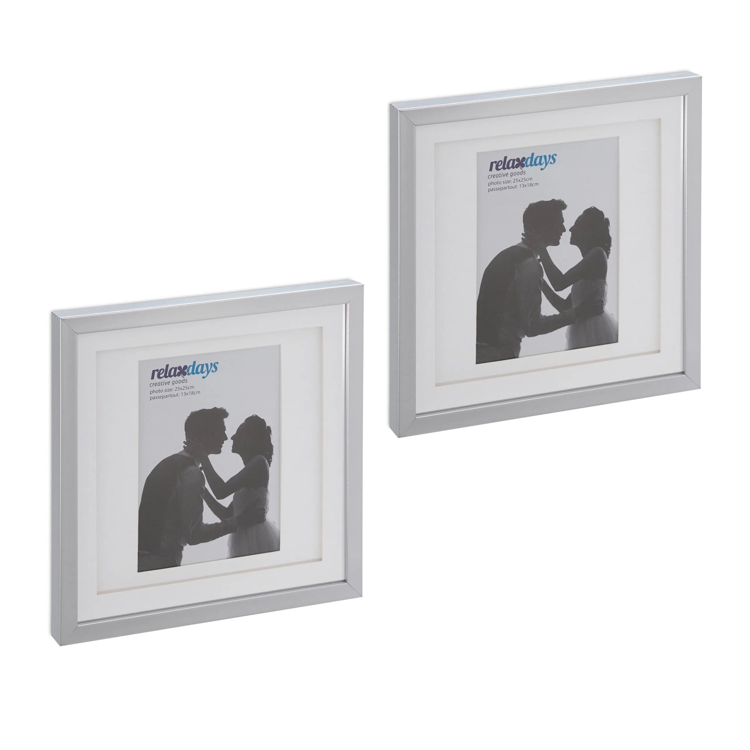 Relaxdays Bilderrahmen 2er Set Kunststoff Glas Silber Aufstellbar 25 cm x 25 cm