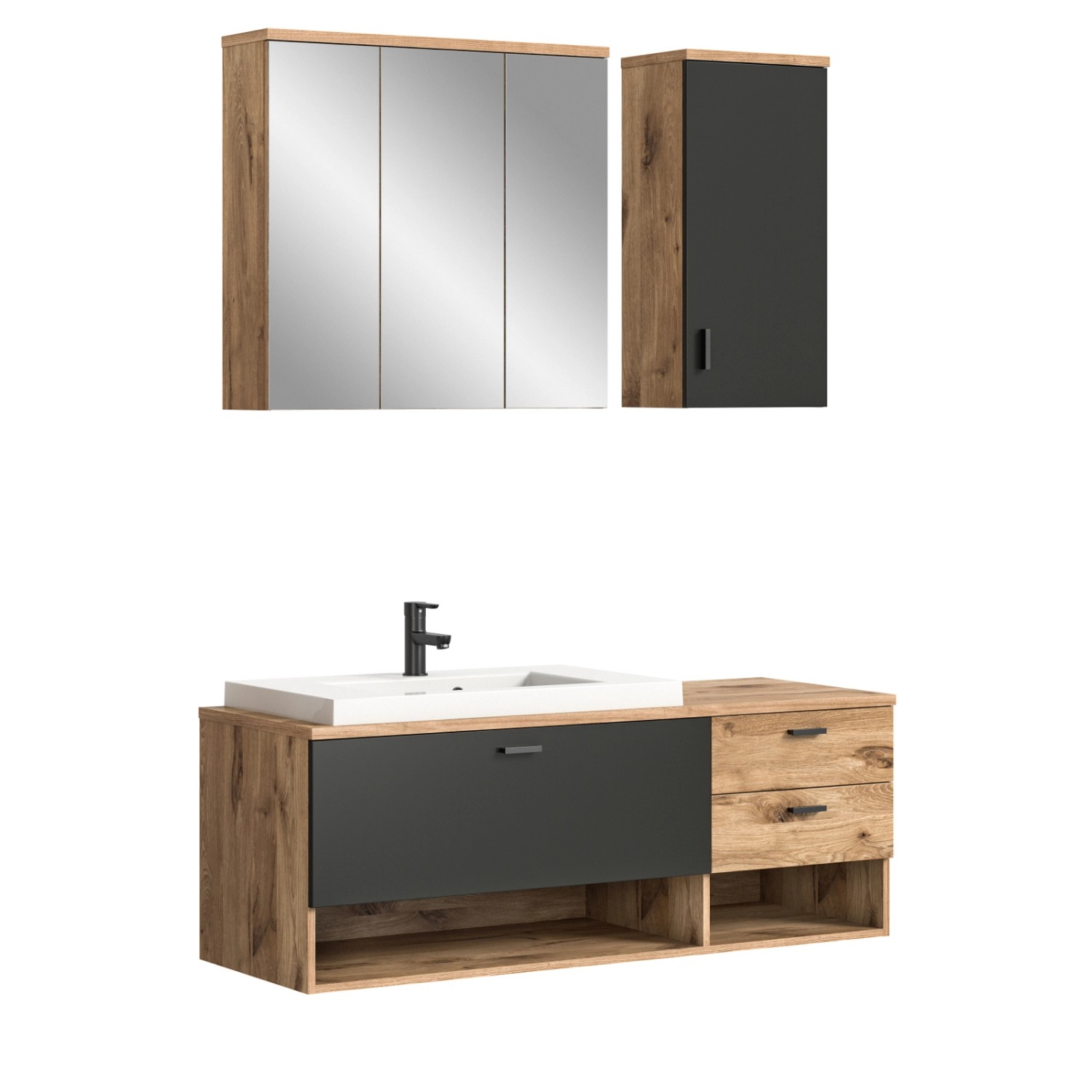 Inn.Furn Badmöbel-Set Eiche Grau Matt 138 cm mit Waschbecken Oderzo günstig online kaufen