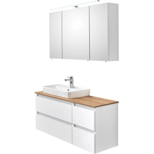 Pelipal Badmöbel-Set Quickset 360, Weiß Glanz, 113 cm mit Aufsatzbecken und Spiegelschrank.