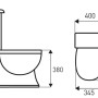 Maßzeichnung Kerra Retro Stand WC Toilette. Seiten- & Draufsicht mit Spülkasten, Soft-Close Sitz & Abmessungen.
