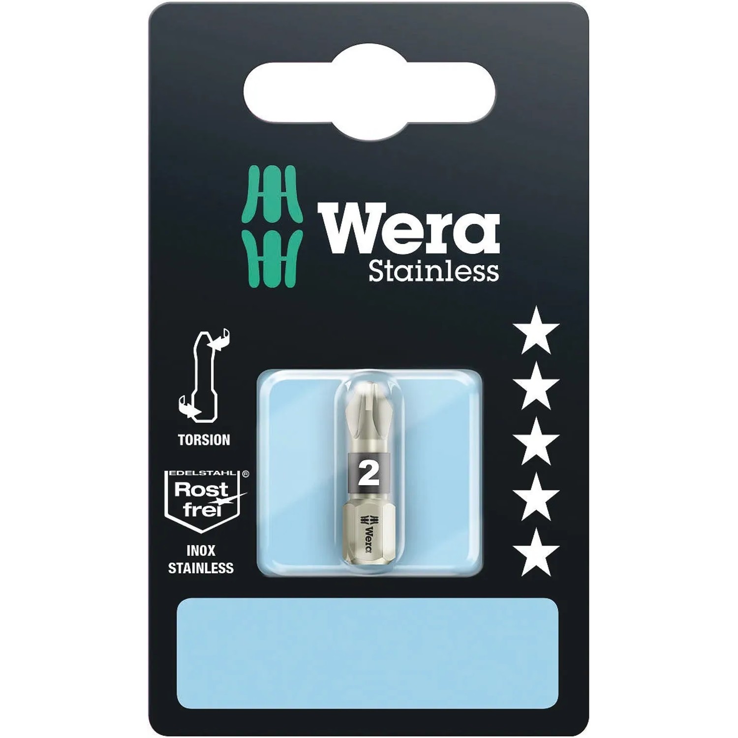 Wera Kreuzschlitz-Bit PZ2 Edelstahl, 25mm, mit Torsionszone für längere Lebensdauer.