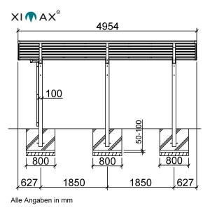 Technische Zeichnung: Ximax Alu Doppelcarport Linea Typ 110, Maße und Details.