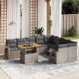 Graue 10-tlg. vidaXL Garten-Sofagarnitur aus Rattan mit Tisch und Kissen.
