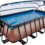 Rechteckiger EXIT Wood Pool 400x200x122 cm mit Abdeckung, Sandfilterpumpe und Wärmepumpe.