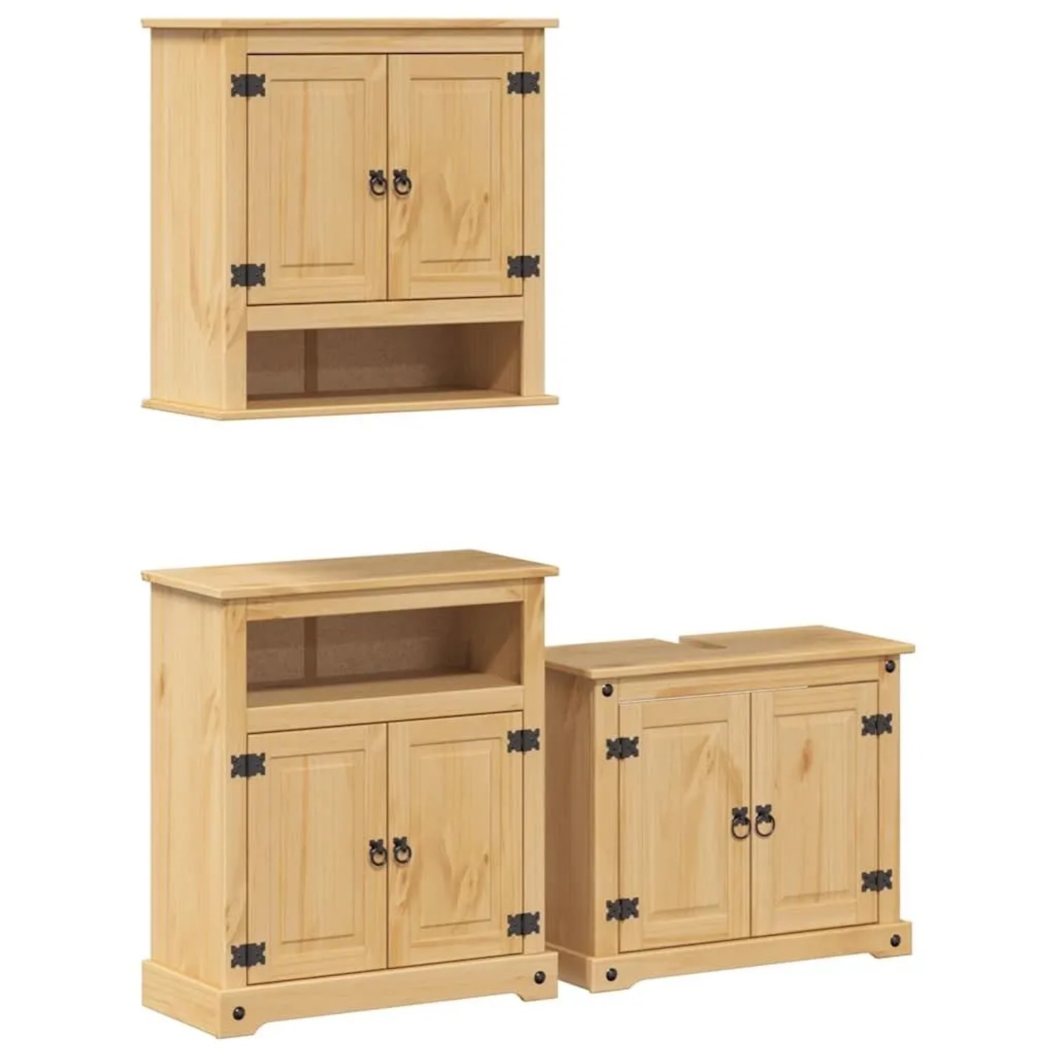 vidaXL 3 Tlg Badmöbel-Set CoronaMassivholz Kiefer 3334639