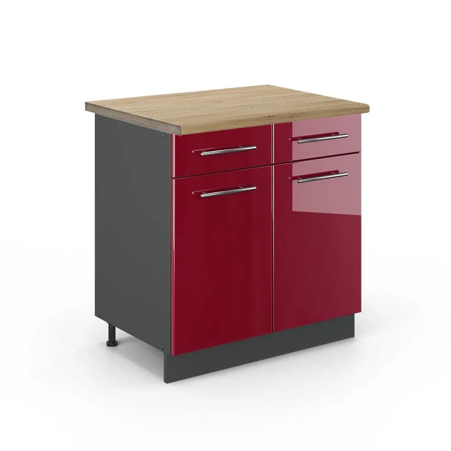 Vicco Küchenunterschrank Fame-Line Bordeaux Hochglanz Anthrazit 80 cm AP Eiche