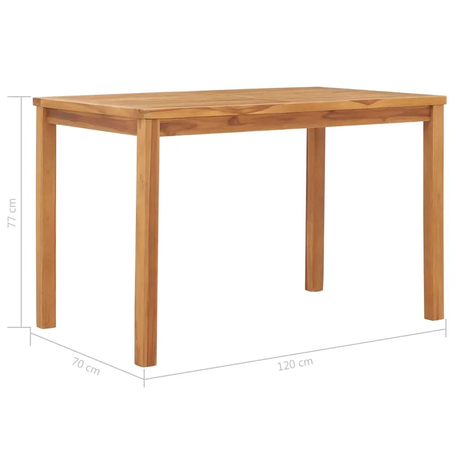 Rechteckiger Garten-Esstisch aus massivem Teakholz, naturfarben, 120x70x77 cm. Ideal für Garten & Terrasse.