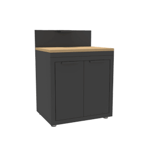 MWH O88 Series Schrank Anthrazit für Outdoorküche. Robuste Stahlkonstruktion, Holzarbeitsplatte, zwei Türen für Stauraum.
