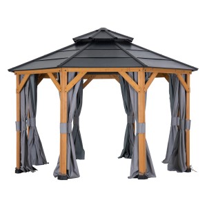 Sunjoy Vorhang-Set für Zedernholz Gazebo, 395x395 cm, grau. Passend für Pavillon Eggi & A102007903.
