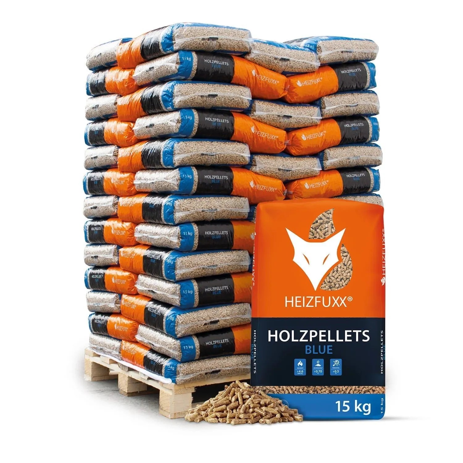 Heizfuxx Holzpellets Blue 15kg x 65 Sack 975kg Palette