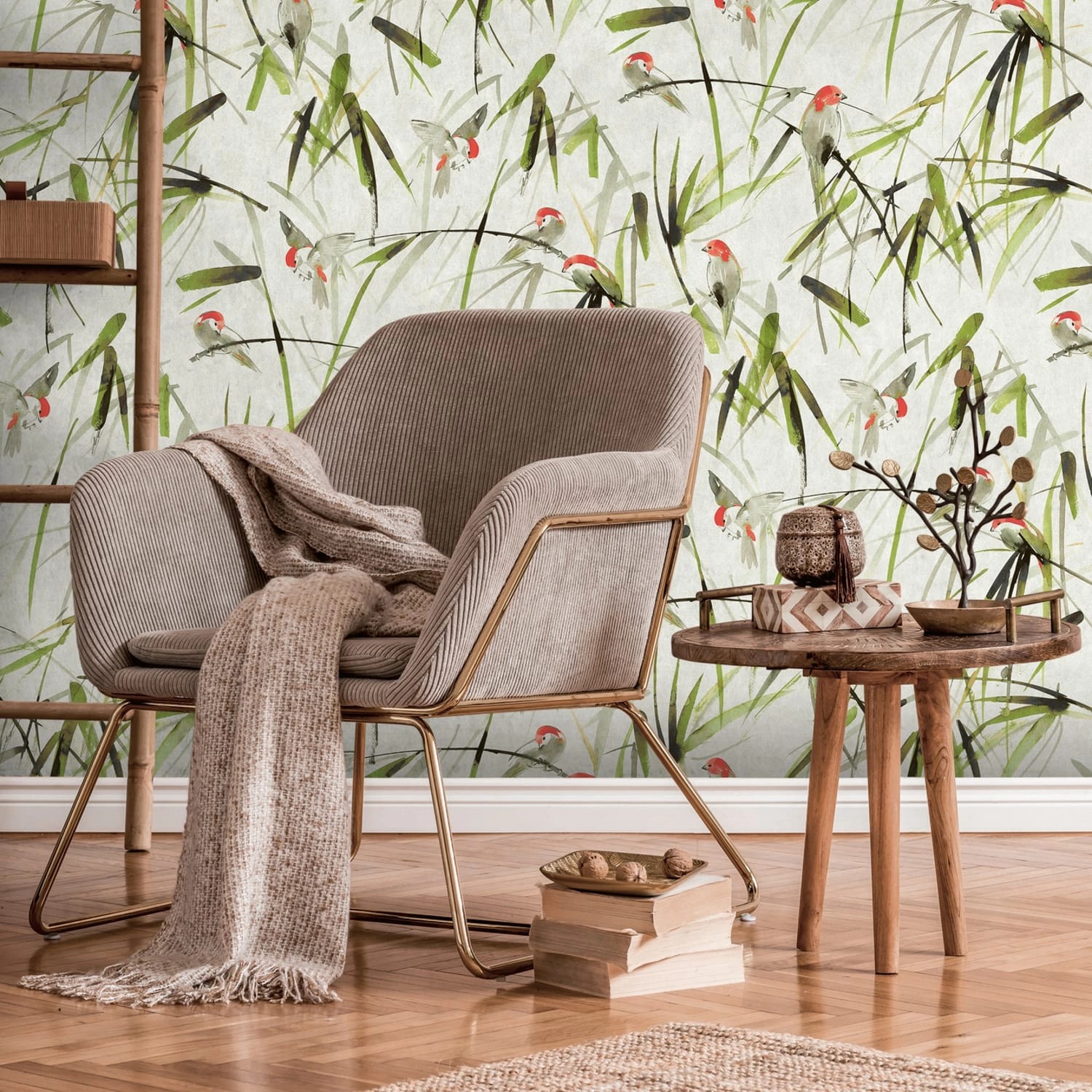 PROFHOME 393121-GU Fototapete Floral Matt Beige Grün Schwarz Rot 1,59 m x 2 günstig online kaufen