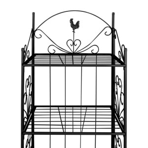 Schwarze vidaXL Pflanzentreppe/Blumenregal mit 4 Ebenen und dekorativem Hahnen-Motiv.