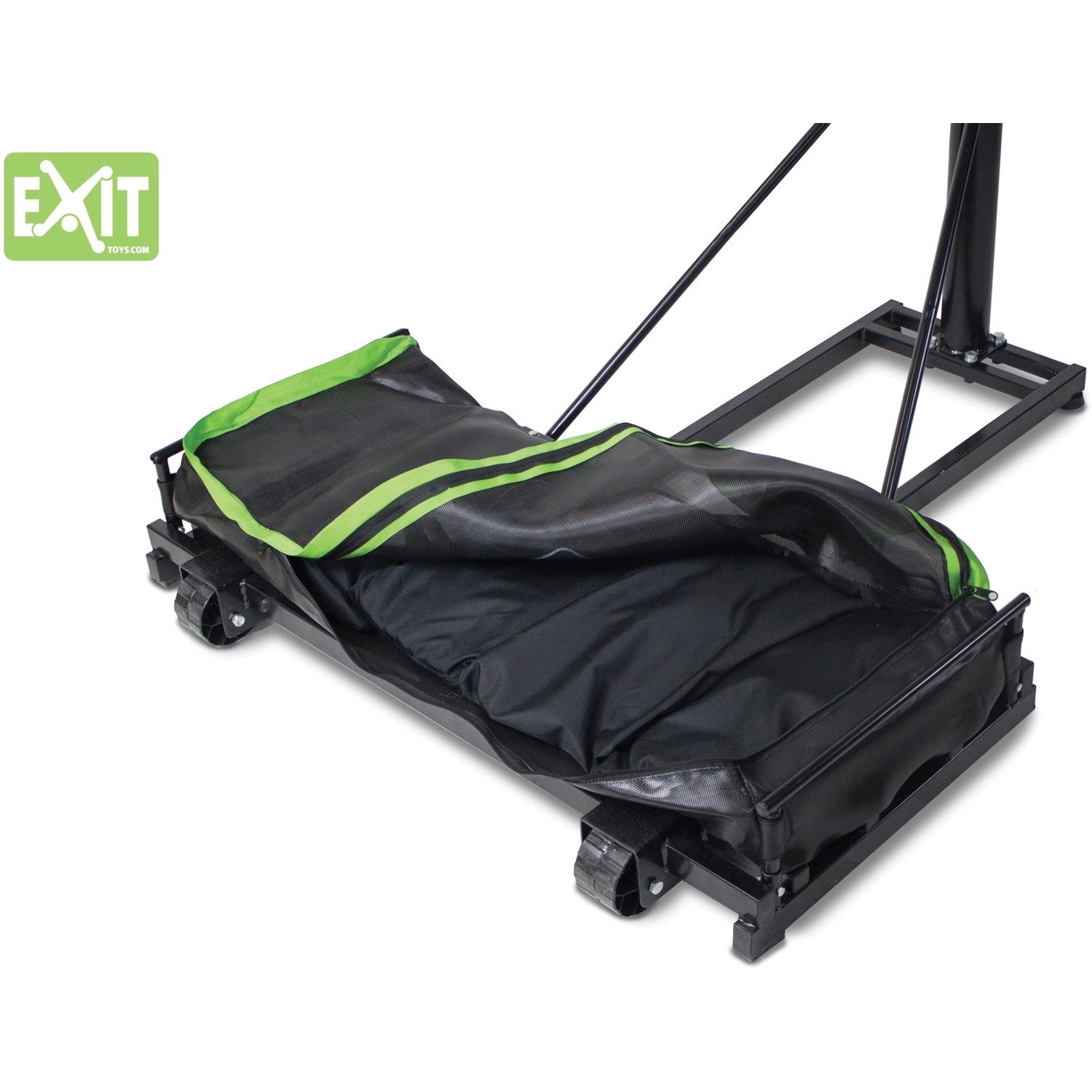 Detailansicht des Gegengewichts des EXIT Comet Basketballkorbs in Grün/Schwarz.