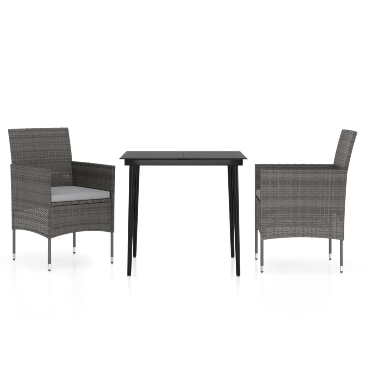 vidaXL 3-Tlg Garten-Essgruppe mit Kissen Grau und Schwarz 3099311