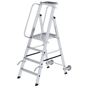 MUNK Aluminium-Stehleiter mit 4 Stufen, Rollen und Griff für den flexiblen Einsatz.