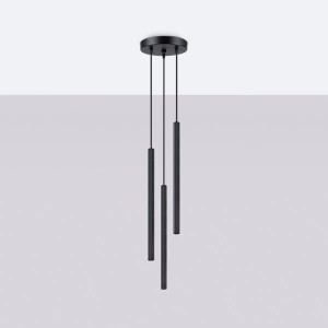 Schwarze Sollux Lighting Pendelleuchte Arche 3P mit drei zylinderförmigen Lampen.