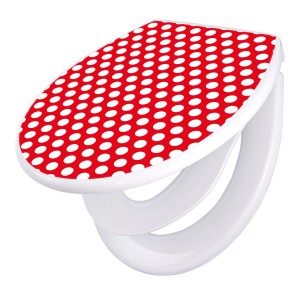 Banjado Familien WC-Sitz mit rotem Punktmuster, Absenkautomatik und integriertem Kindersitz.