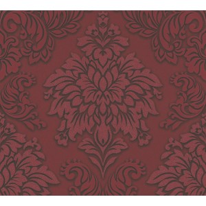 Weinrote Vliestapete mit Damastmuster von A.S. Creation, Metropolitan Stories Lizzy London.