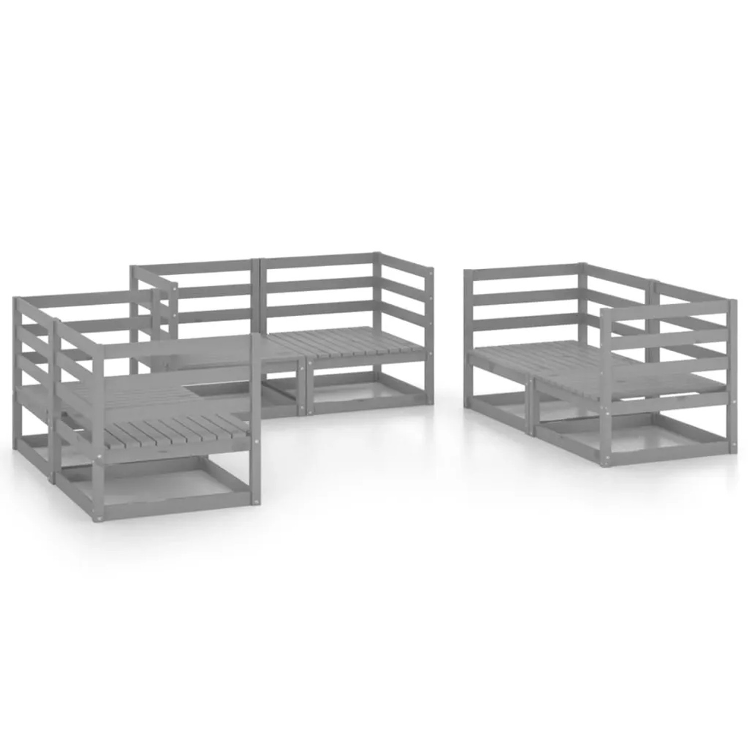 vidaXL 6-Tlg Garten-Lounge-Set Grau Massivholz Kiefer 3075441