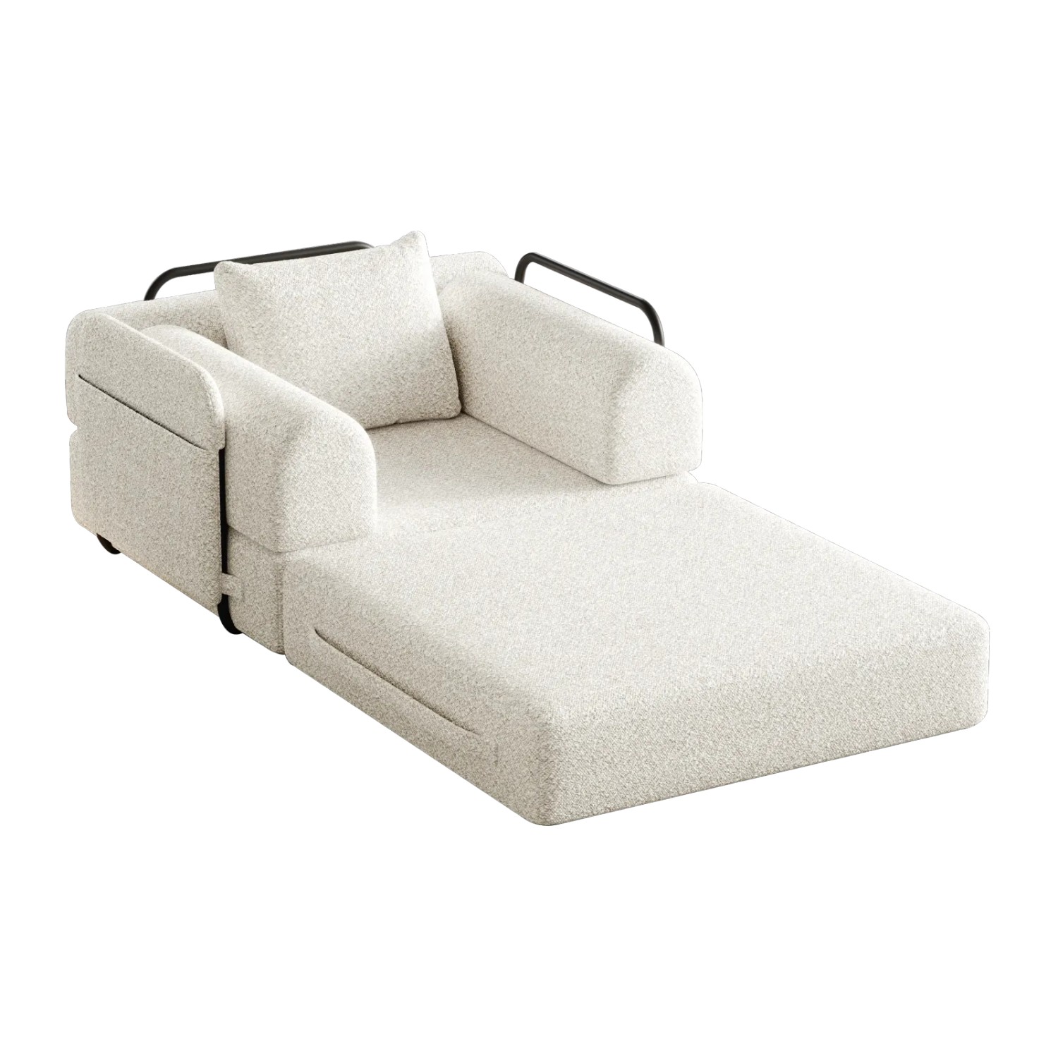 PXloue Schlafsofa 2 in 1 mit Bettfunktion Metallrahmen Armlehnen Stauraum Chenille Beige