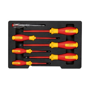 Bosch Professional VDE Schraubendreher Set, 7-teilig, mit Schlitz und Kreuzschlitz in L-Boxx Halbeinlage.