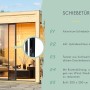 Karibu Gartenhaus Kubus 1: Detailansicht Schiebetür mit Schloss und Glasfenster.