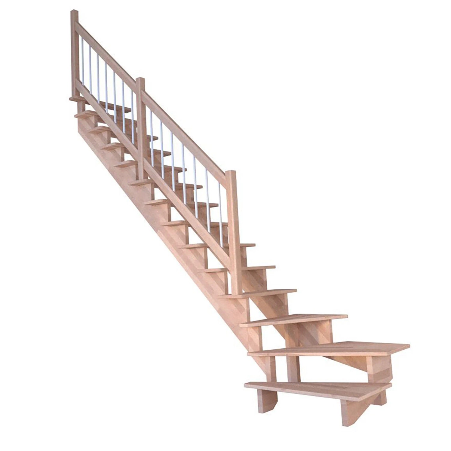 Treppe Lindos Pro Buche Gew. L 100 cm Holz-Edelstahl-Geländer Weiß FSC® günstig online kaufen