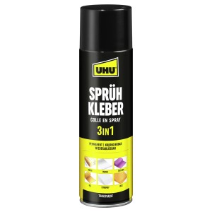 Uhu Sprühkleber 3in1, 500ml Dose. Universell einsetzbarer Kleber für Papier, Stoff, Leder und mehr.