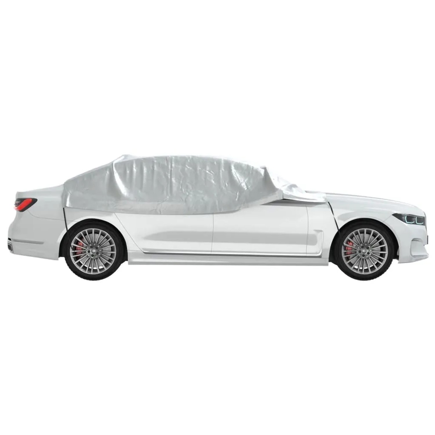 Silberne vidaXL Auto Halbgarage XL schützt Auto vor Frost und UV-Strahlen.