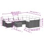 vidaXL Garten-Sofagarnitur 11-teilig, schwarz, Poly Rattan mit Kissen und Maßen.