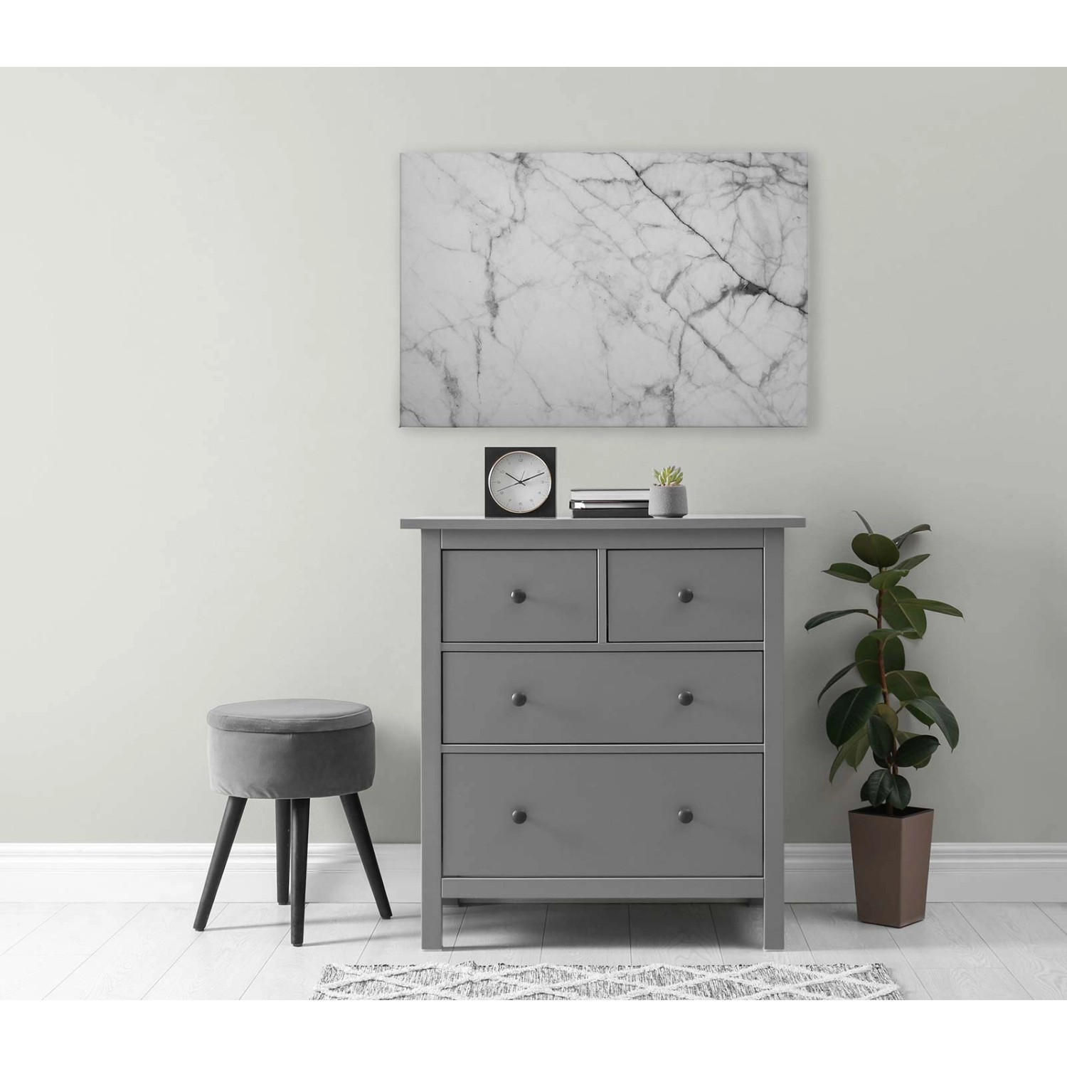 Bricoflor Bild Marmor Optik Weiß Grau Wandbild Elegant Für Badezimmer Und Schlafzimmer Leinwandbild Marmoroptik In 90 X 